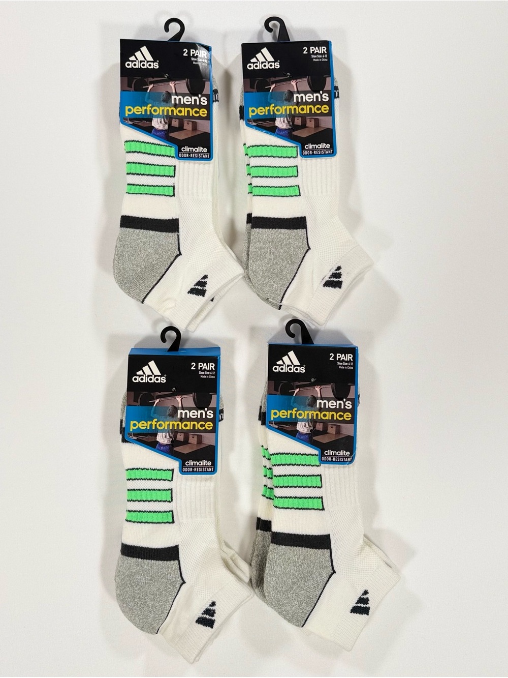 Adidas Mens No Show Socks Lot of 4 - 8 Pairs Size 6-12 White Green Athletic